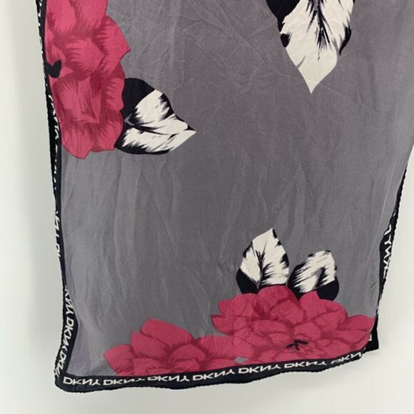 DKNY Silky Rectangle Scarf Gray Red Floral Wrap - Picture 4 of 5